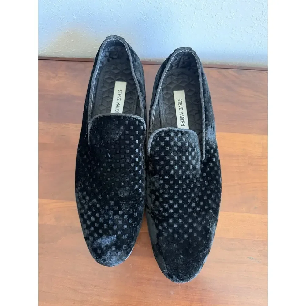 Steve Madden Laight Velvet Slip On Loafers Men Size 8.5 Black 099085 New in Box